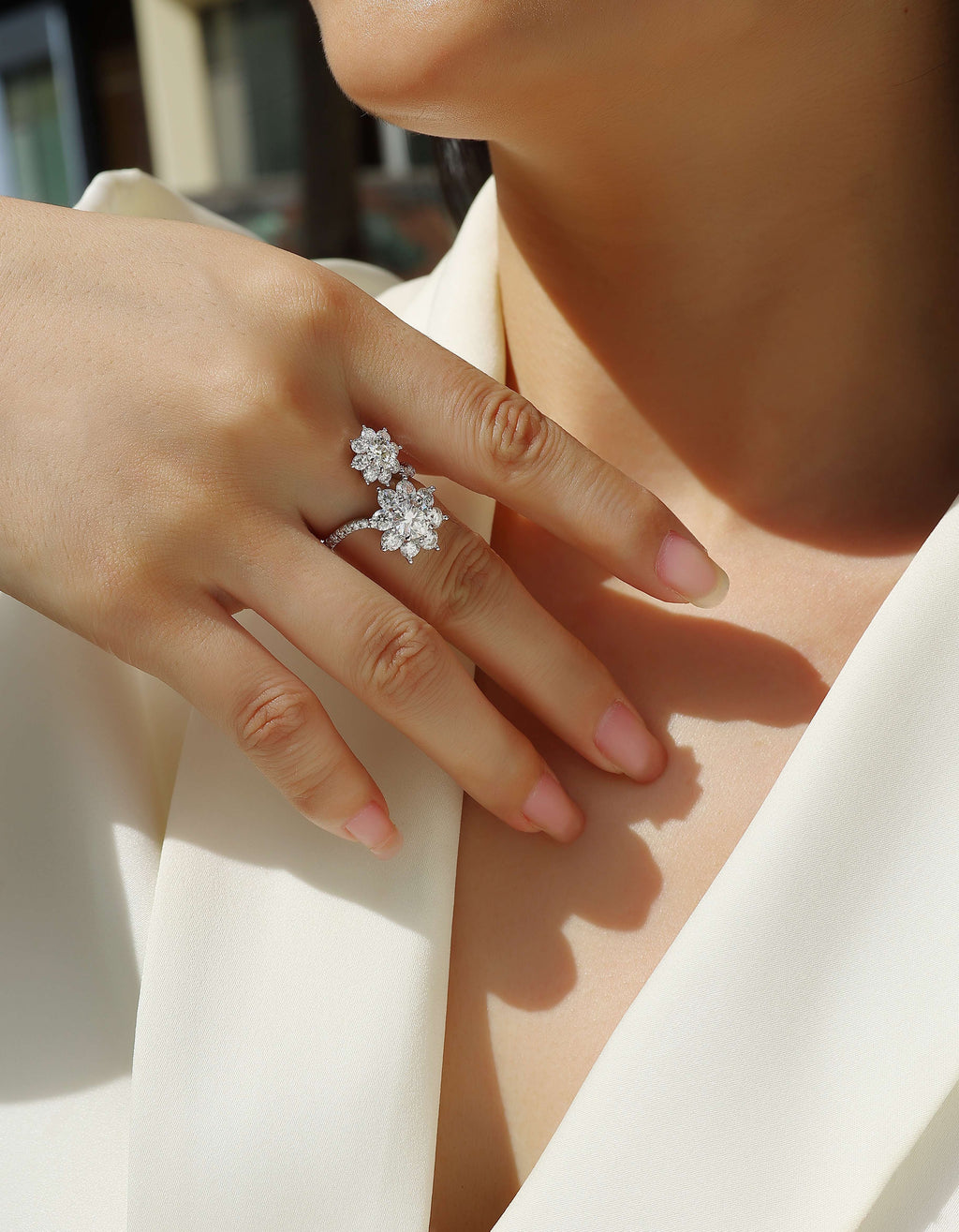 Petal Morning Dew - Sterling Silver And Diamond Ring