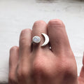 Moon Goddess Ring - Crescent Moon with Rainbow Moonstone