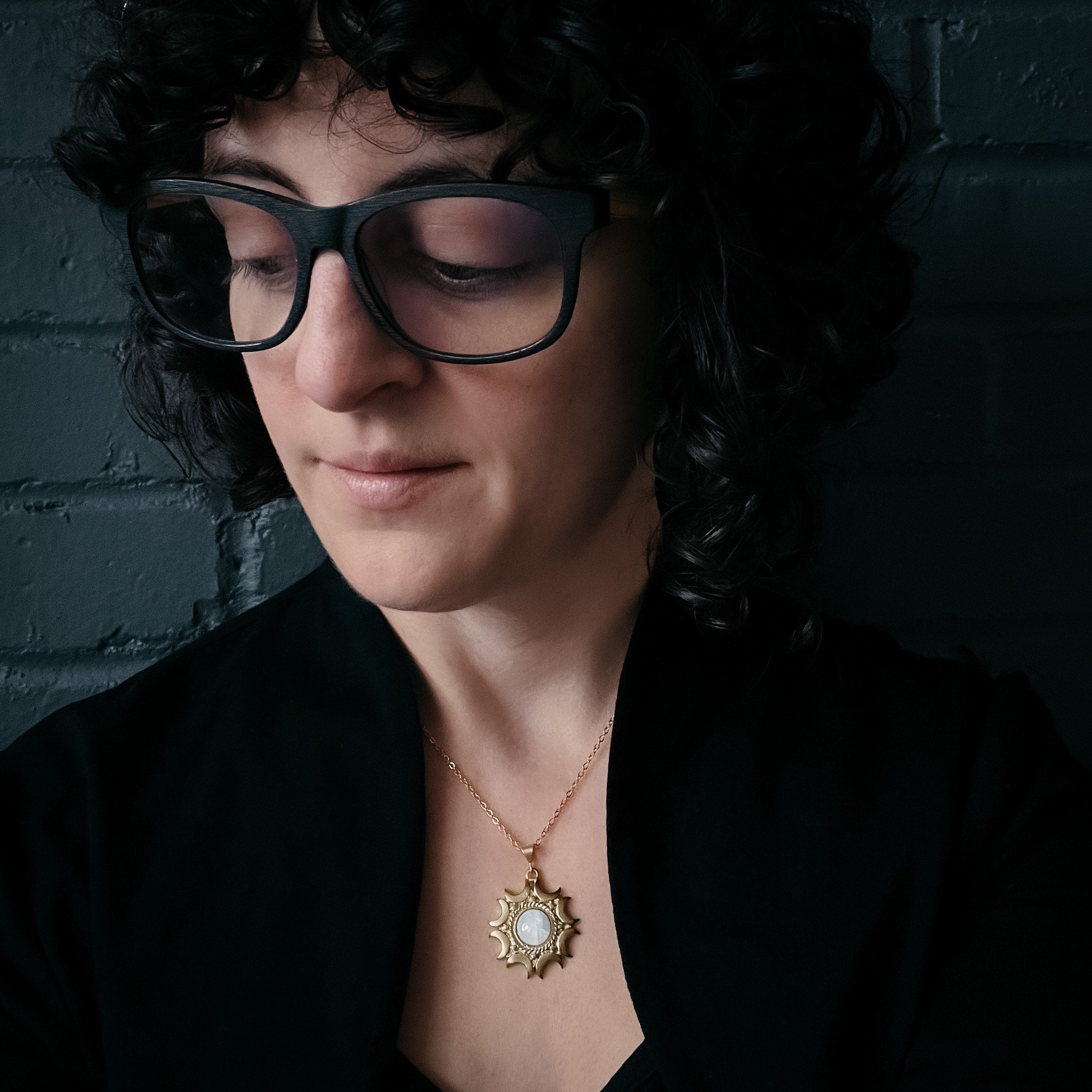 Lunar  Necklace - Rainbow Moonstone Pendant