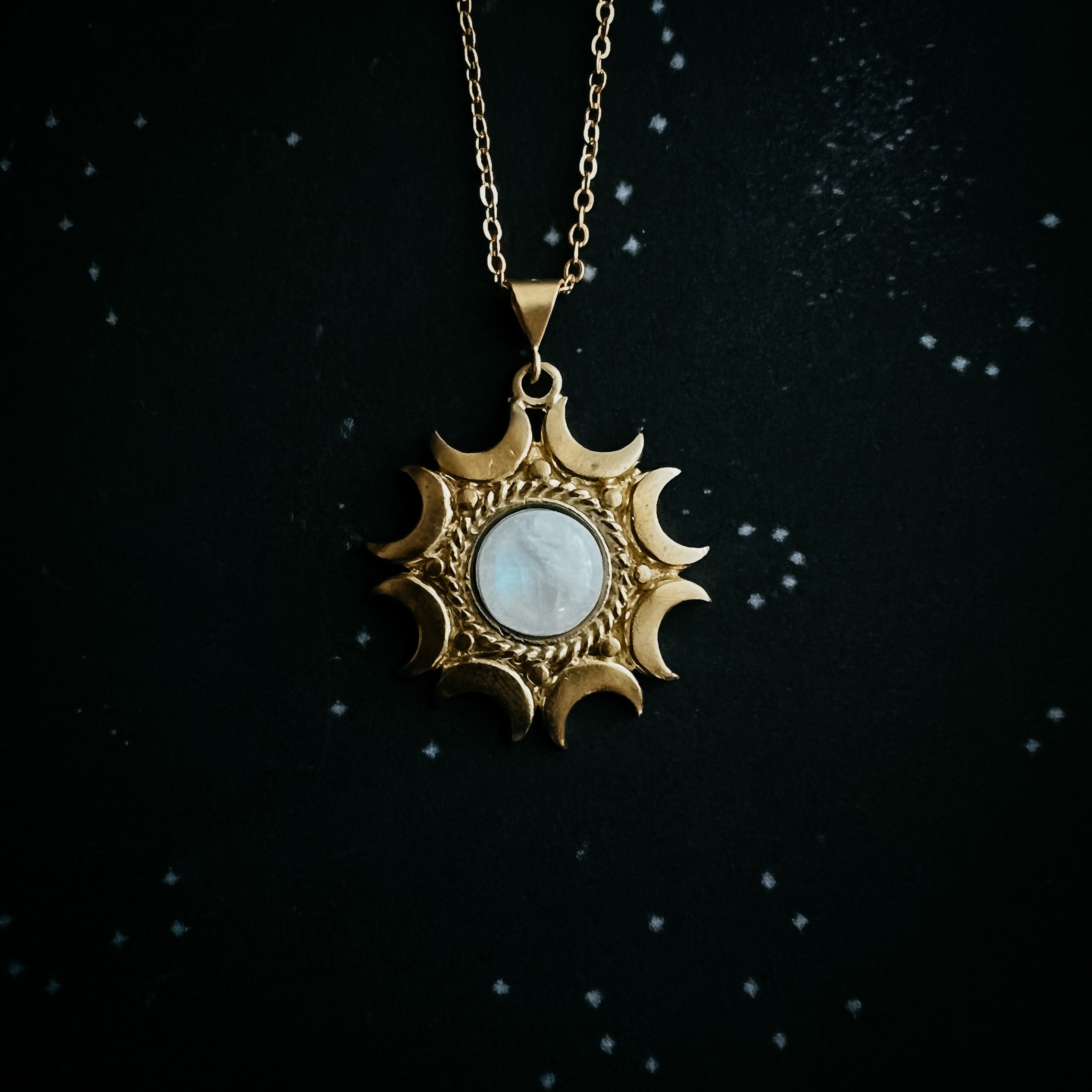 Lunar  Necklace - Rainbow Moonstone Pendant
