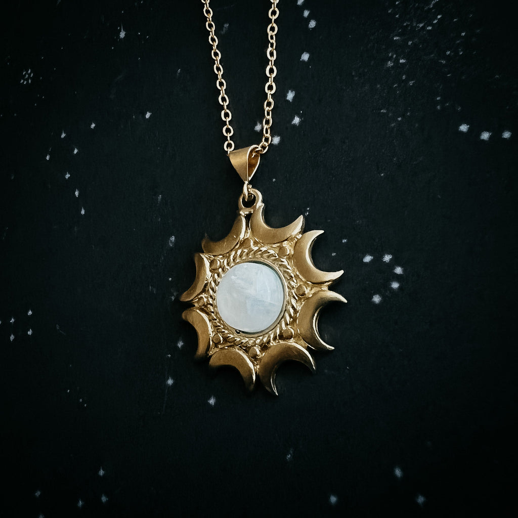 Lunar  Necklace - Rainbow Moonstone Pendant