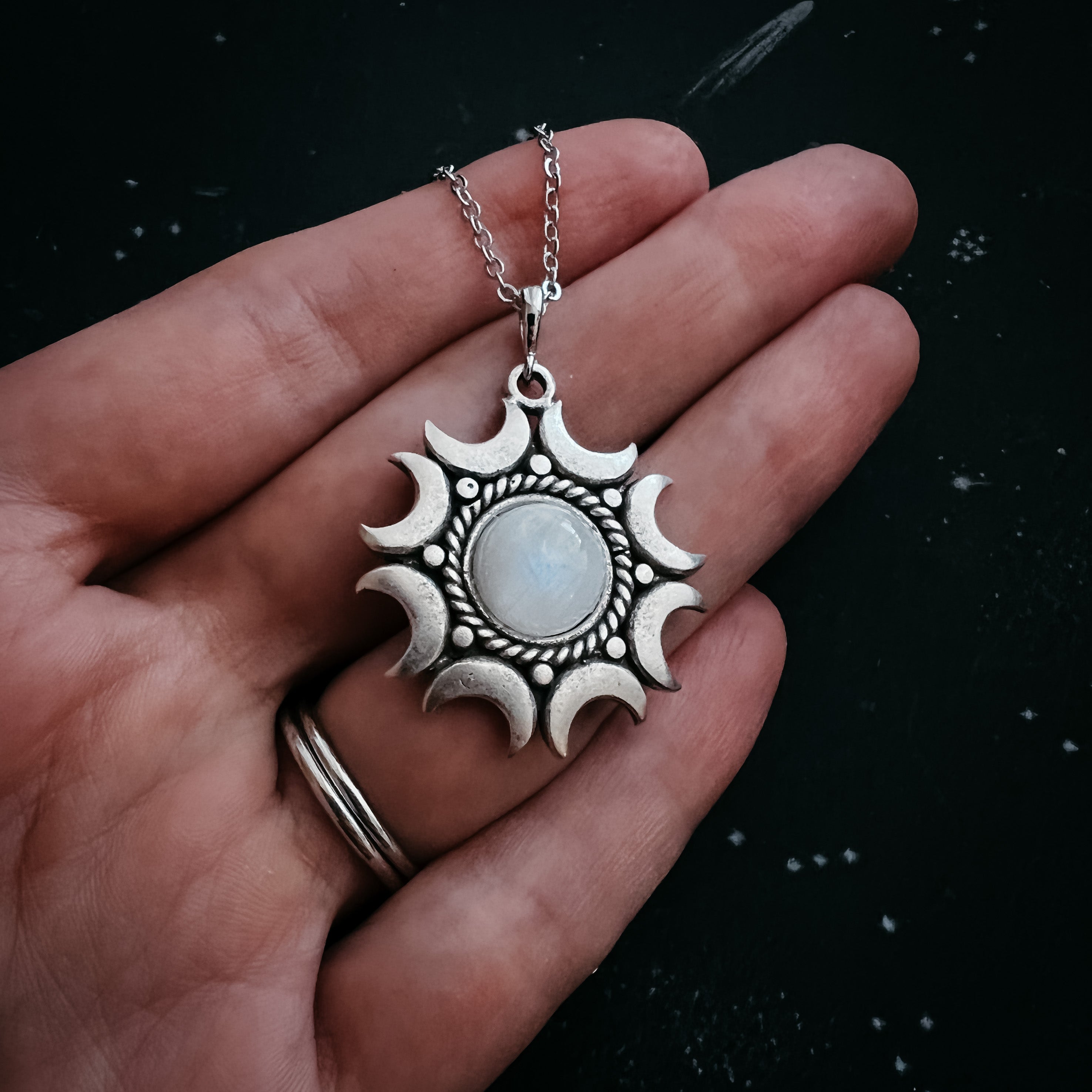 Lunar  Necklace - Rainbow Moonstone Pendant