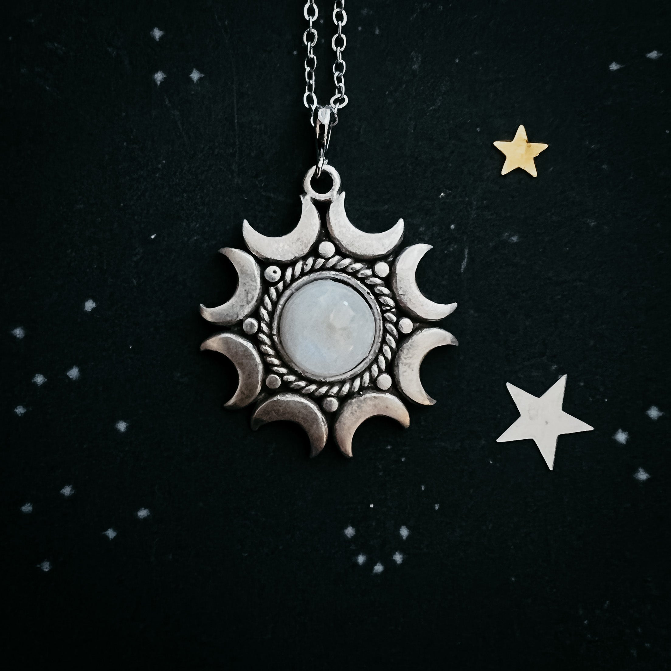 Lunar  Necklace - Rainbow Moonstone Pendant